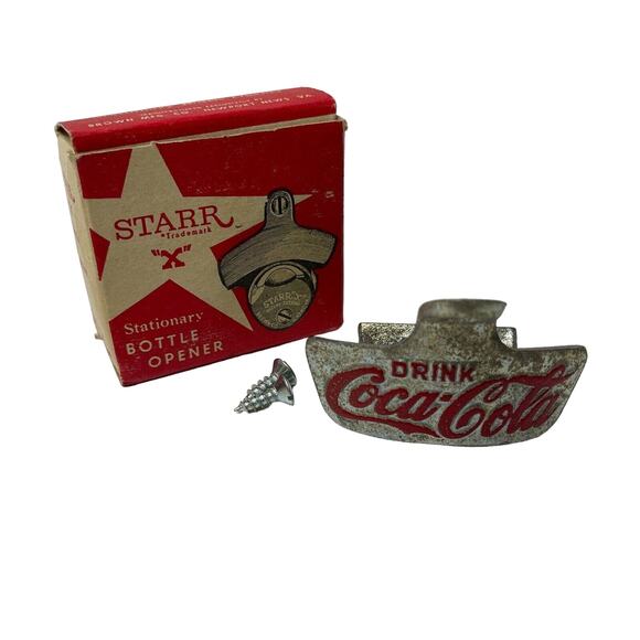 Star X Coca Cola Coke Wall Mount Crown Stationary Bottle Opener Cast Iron VTG - Picture 1 of 14